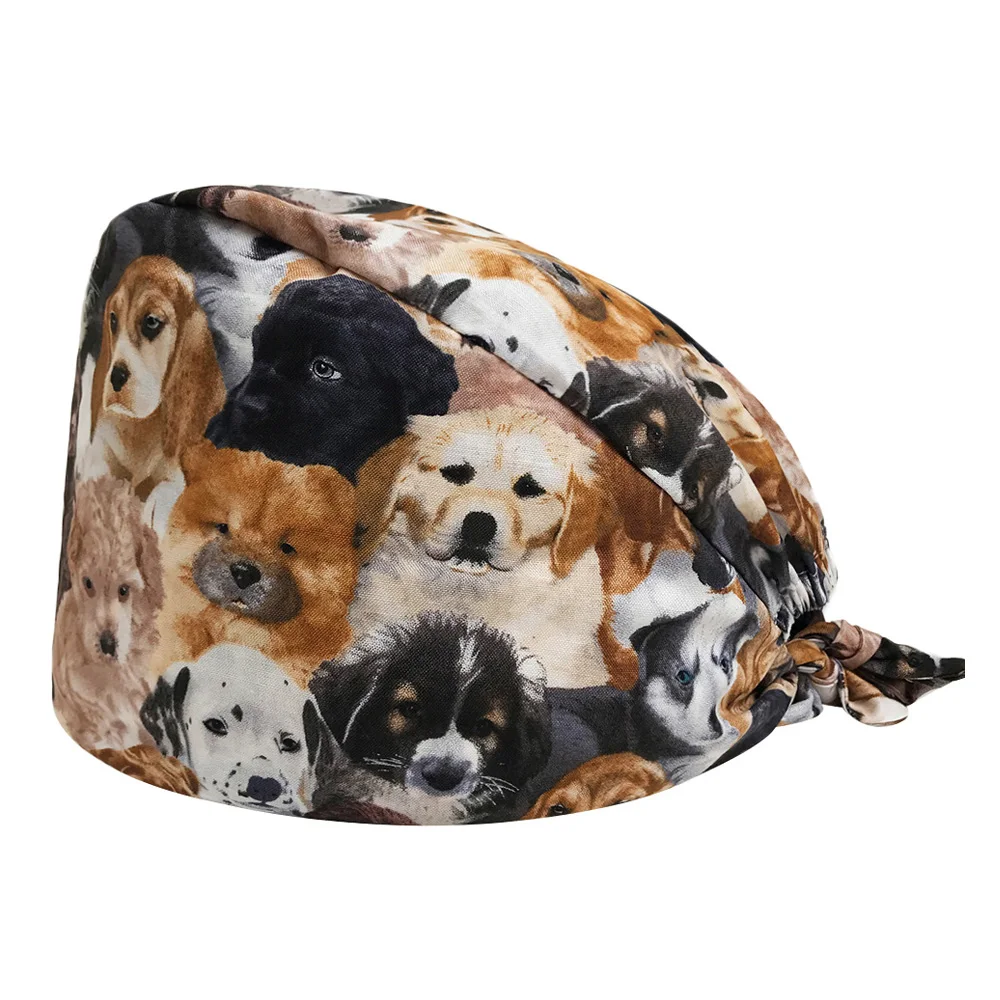 Women Surgical Caps Pet dog Print Doctor Nurse Medical Cap Beautician Cap Dome Scrub Hat Surgical Caps masks for Doctor Nurse