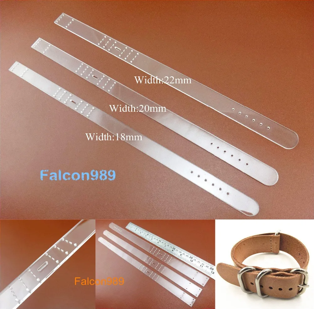 

3set Leather Craft Acrylic Watch Strap Band Stencil Template Tool 18/20/22mm Sewing Carving Stitching Stamping Knife Cutter Awl