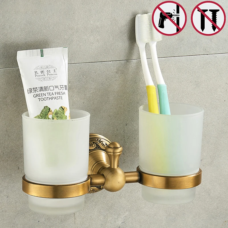 Nail Free Cup&Tumbler Holders Antique Bathroom Double Toothbrush Cups