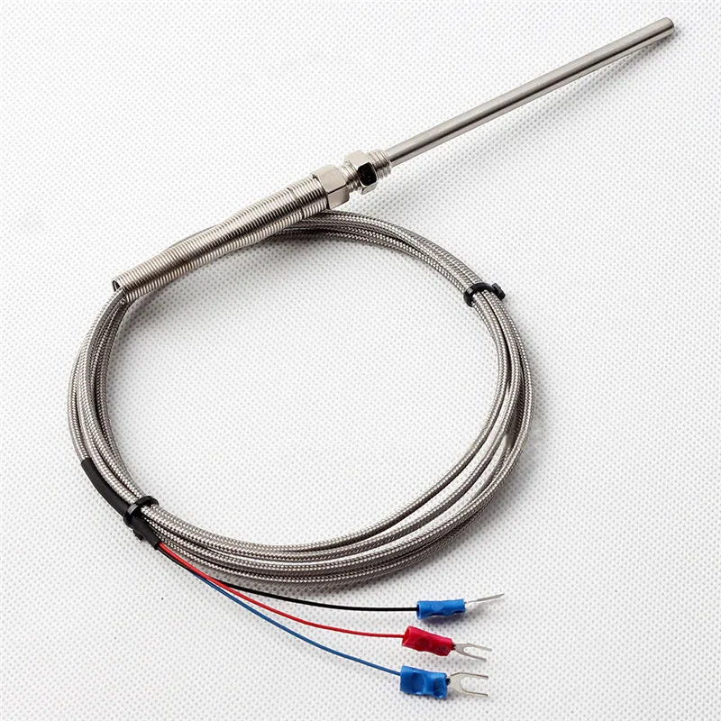 Stainless Steel Shield Probe Tube RTD PT100 Temperature Sensor with 3 Cable Wires for Temperature Controller
