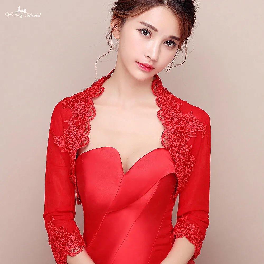 

RSJ118 Real Pictures Yiaibridal Venice Lace Long Sleeve Red Bolero