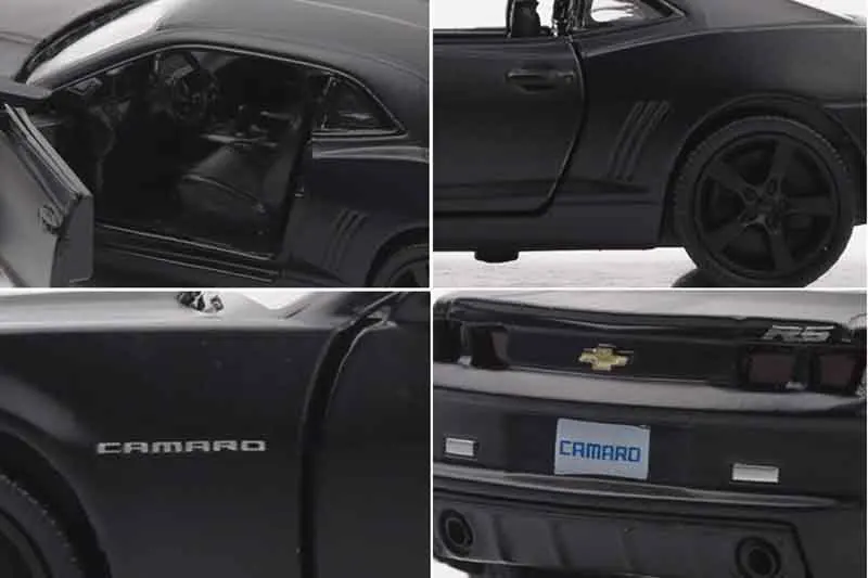 1:36 Масштаб Chevrolet Camaro автомобили из литого металла игрушки матовый черный оттягивать модель сплава автомобиля игрушки для детей