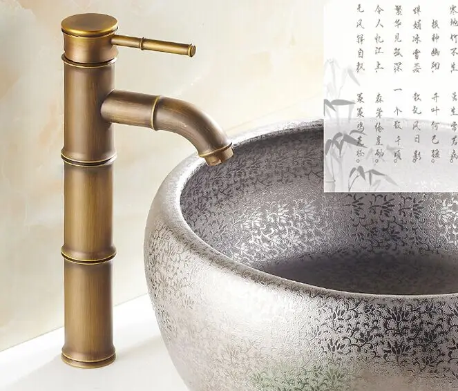 Premium Bamboo Design Antique Brass Single Handle Kitchen Sink Bath Basin Mixing Faucet Mixer