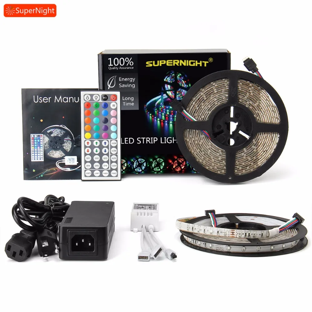 SuperNight 3528 RGB LED Strip Kit 2*5M 60LEDs/m DC 12V IP65 Waterproof Flexible Light Band with 72W Power Adapter RGB Controller