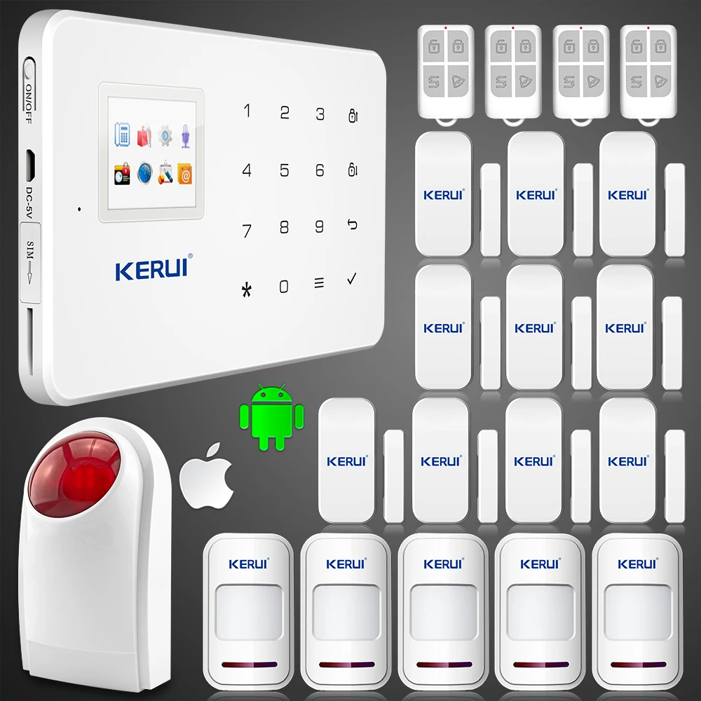 

Wireless GSM Home Intelligent LCD color display Alarm System Quad Band iOS Android APP SMS Auto-Dial Call+wireless flash siren