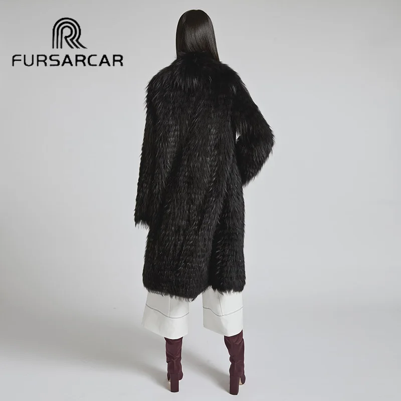 Женское зимнее меховое пальто FURSARCAR черное стильное из натурального меха