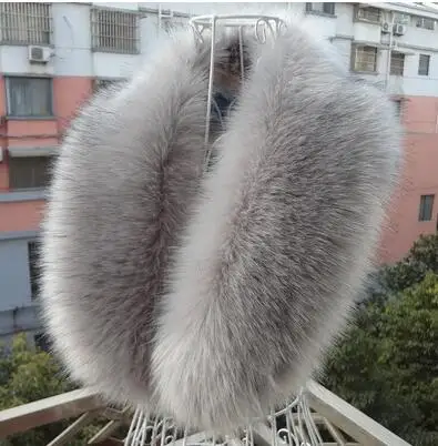 Осенне-зимний женский шарф кашне из искусственного лисьего меха енота воротник из искусственного меха с капюшоном 95 см - Цвет: gray