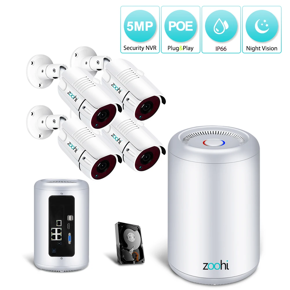 

Zoohi Security Camera System POE 4CH H.265 NVR 5MP Security Camera Night Vision HD Outdoor 8CH Video Surveillance System NVR kit