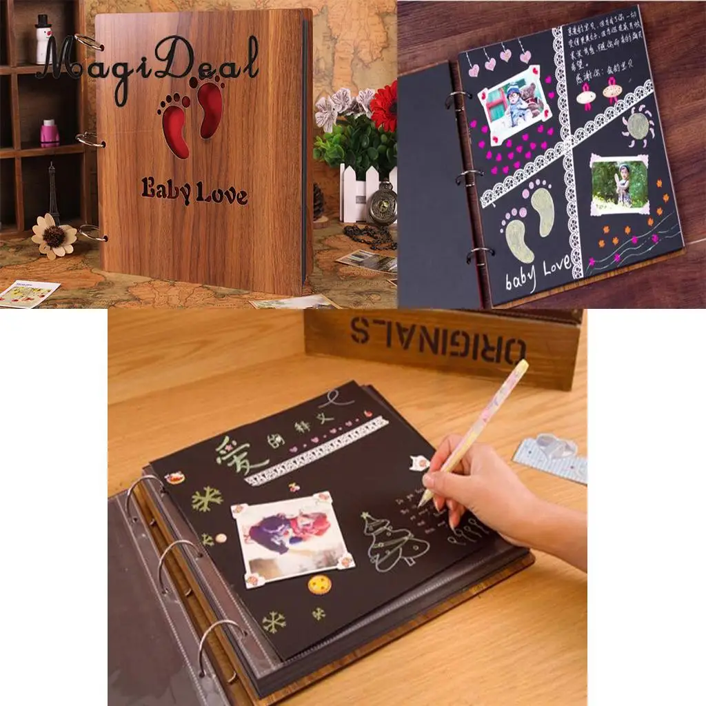 MagiDeal Baby Love Footprints/ I LOVE YOU Vintage Photo Album Craft for Party Scrapbook Diary Gifts Memory Love Autograph Decor