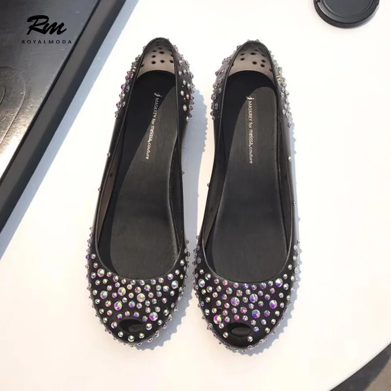 

2019 amazing quality maskrey for melissa couture women sandals with fancy coloured diamond summer sandals flat with shoes EU39
