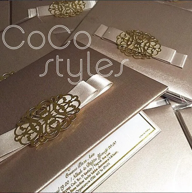  Cocostyles silk invitation card with acrylic decoration and satin ribbon handmade customized - 32867895714
