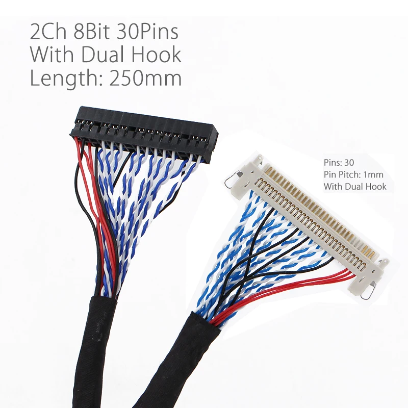 

250mm/450mm with hooks LVDS Cable FIX-30P-D8 FIX 30Pins D8 Double 2ch 8bit 1.0mm Pitch for 17-21 LCD Display Panel Controller