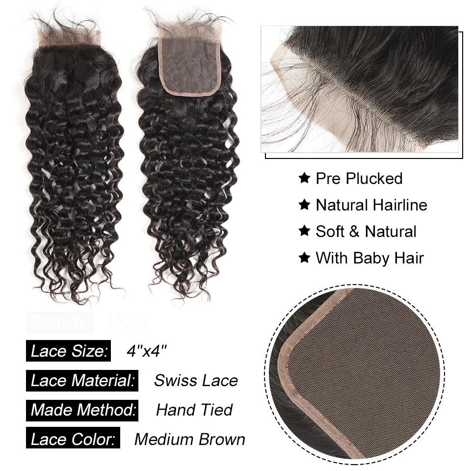 Beaufox Peruvian Water Wave Bundles With Closure Pre-plucked 100% Remy Human Hair Bundles With Closure 3 Bundle With Closure Beaufox Peruvian Water Wave Bundles With Closure Pre-plucked 100% Remy Human Hair Bundles With Closure 3 Bundle With Closure