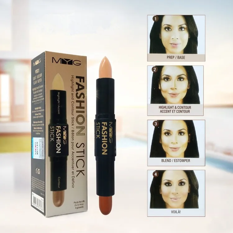 12 шт./лот MYG бренд contour stick двойной контур+ Выделите осветляет крышка Корректоры для лица Тени для век Косметическая пудра шелкопряда Макияж Уход за лицом