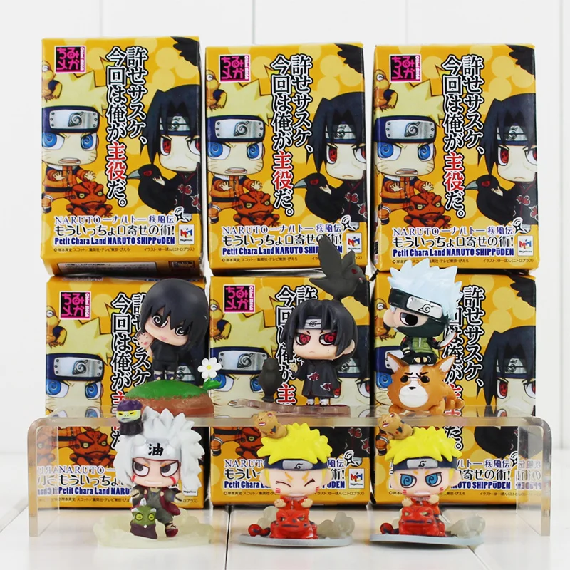 

Hot 6pcs/lot Q version 4.5-6cm Naruto Uchiha Sasuke Uchiha Itachi Kakashi Jiraiya Action Figure Toys Gift for Kids