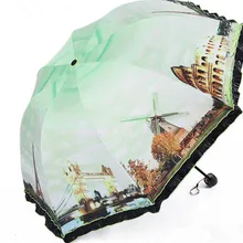 Лидер продаж Shikoku Стиль непрозрачные винила Аполлон воланами Bumbershoot высококачественные черные Краски три складной УФ зонтик