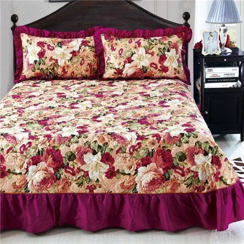 Домашний текстиль, покрывало, зимнее стеганое покрывало, наволочка с оборкой, хлопок, стеганое покрывало, роскошный цветочный Американский покрывало - Цвет: purple bedspread