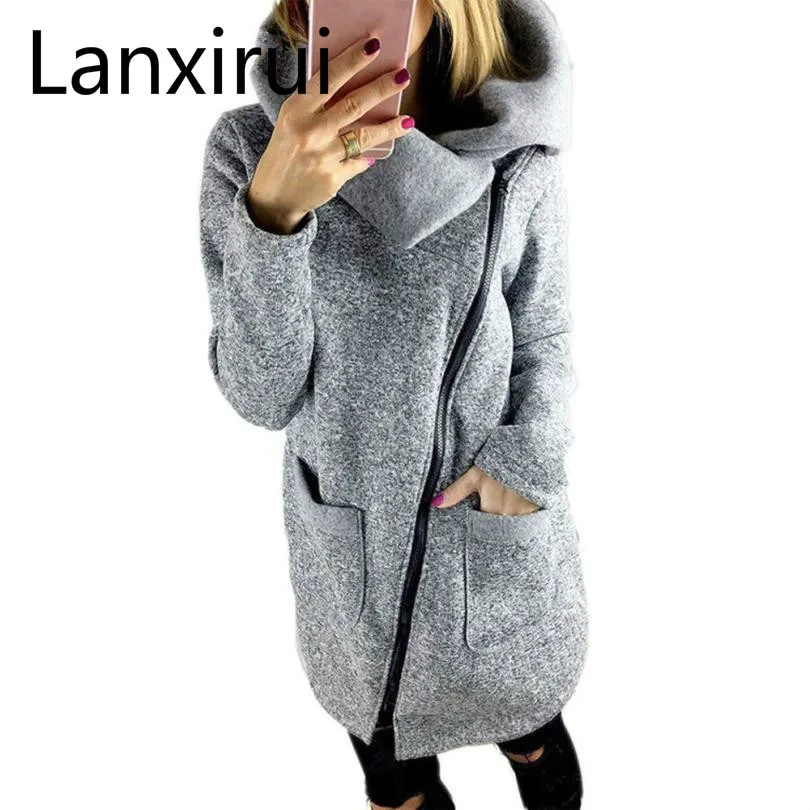 

Lanxirui 2018 new Fashion Women Female Casual Hooded Jacket Coat Long Zipper Sweatshirt Outwear Tops Dropshipping July0725