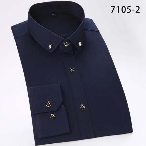Приталенная Высококачественная Хлопковая мужская одежда, рубашки, мягкая удобная деловая Мужская рубашка с воротником на пуговицах - Цвет: 7105MU2