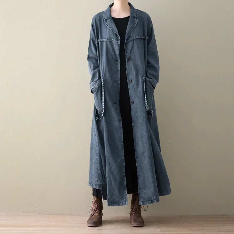 Printemps D884 Blue Grande Taille X Lâche Cowboy Manteau Trench coat Femmes souris Chauve Rétro long 2019 Manches Nouveau Pour noir Littérature Lj5Ac3R4qS