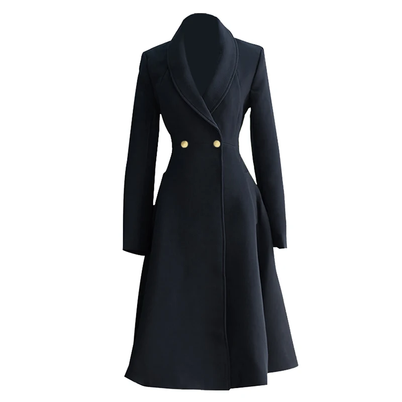 Женское облегающее пальто с длинными рукавами из полушерстяной ткани, приталенное винтажное пальто Одри Хепберн