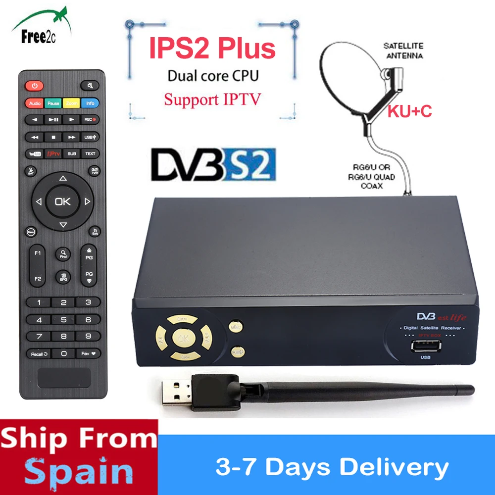 

10 pcs IP-S2 Plus DVB-S2 1080P HD satellite receiver Support CCCAM PowerVu Biss Key Cccam Newcamd Youtube Spain from Spain