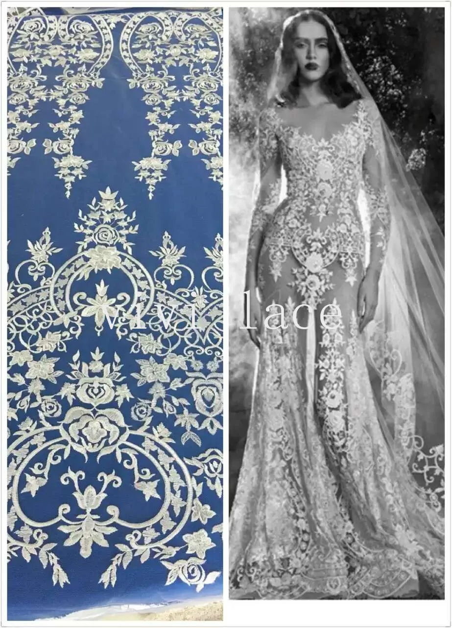 

MXX002 offwhite new french embroidery polyestor tulle mesh lace for wedding/evening dress/party,ship all over the world