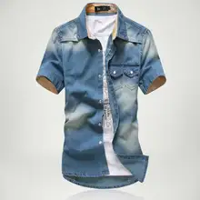 Summer Style Cowboy Shirt 2017 New Men Clothing Double Pocket Design Short Sleeves Denim Shirts Fashion Slim Fit Cowboy Shirt