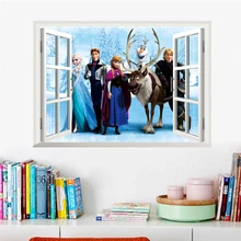 Cartoon Olaf Sven Kristoff Hans Elsa Anna 3d Venster Muurstickers Home Decoratie Anime Film Frozen Muurschilderingen Kinderkamer decals(China)