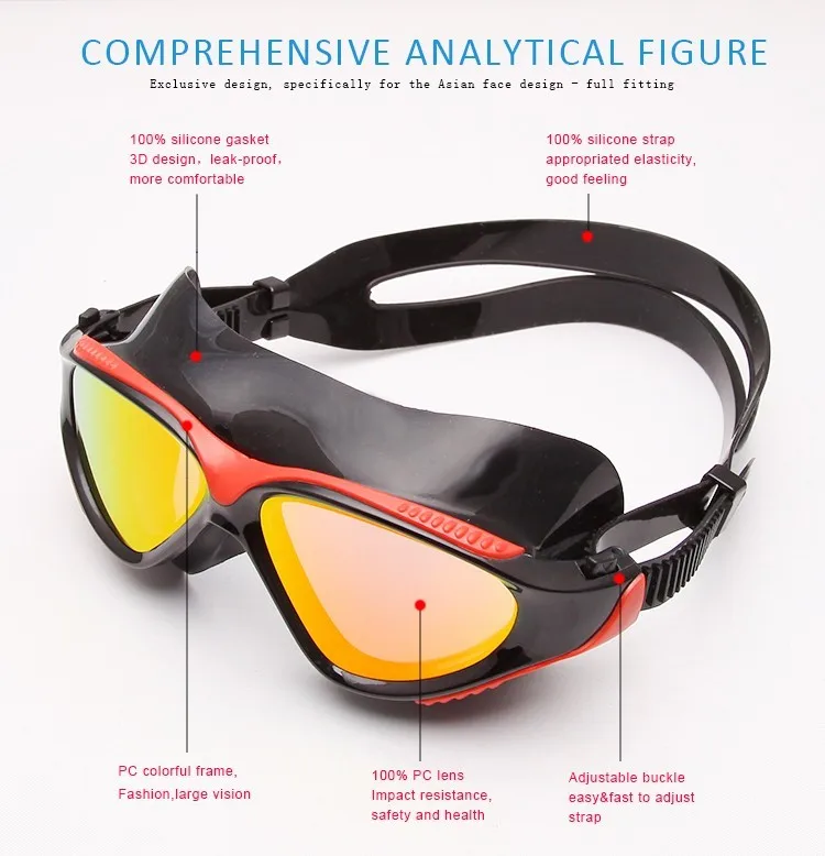 Профессиональный бренд большие рамки регулируемые спортивные плавательные очки для мужчин и женщин Водонепроницаемые Плавающие противотуманные очки для плавания
