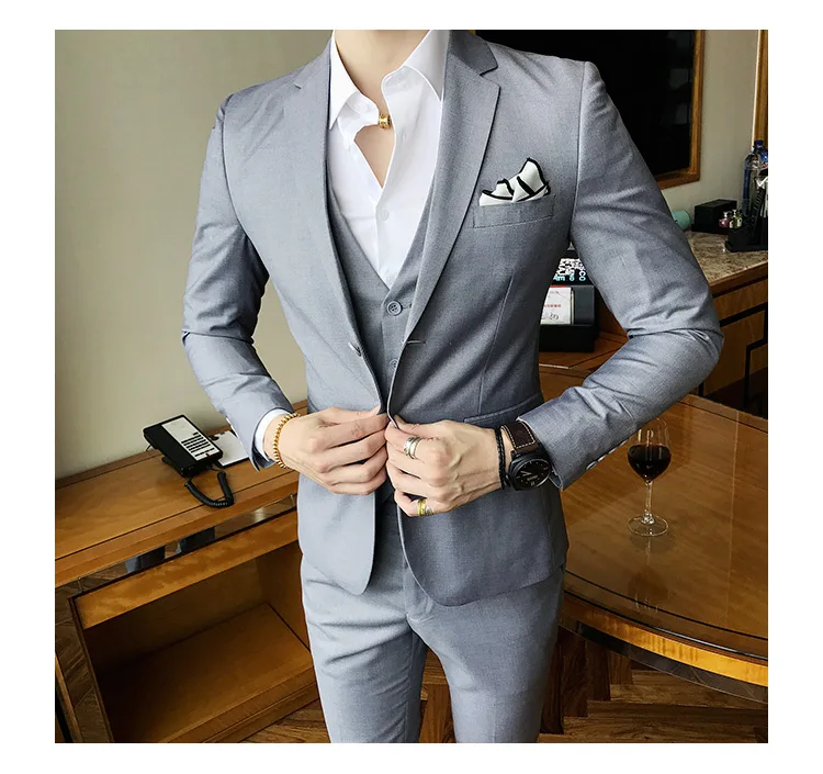 Куртка+ брюки+ жилет) мужской однотонный приталенный костюм из 3 предметов модный бутик мужской свадебный деловой мужской деловой костюм