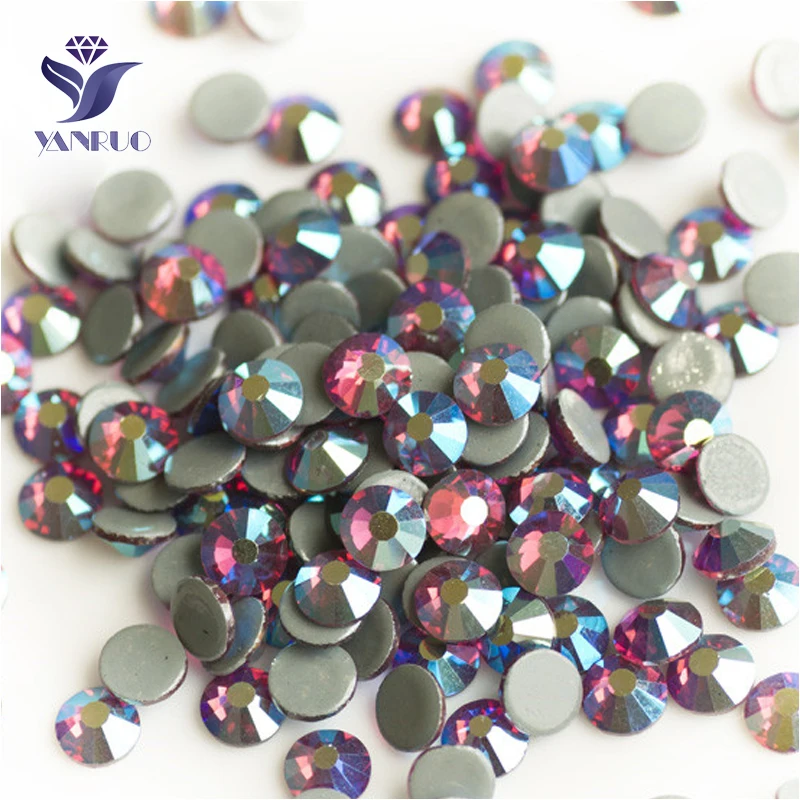 

YANRUO 2058HF All Sizes Fuchsia AB Flatback Strass Iron On Hotfix Glass Rhinestones Crystal Stone For Clothing