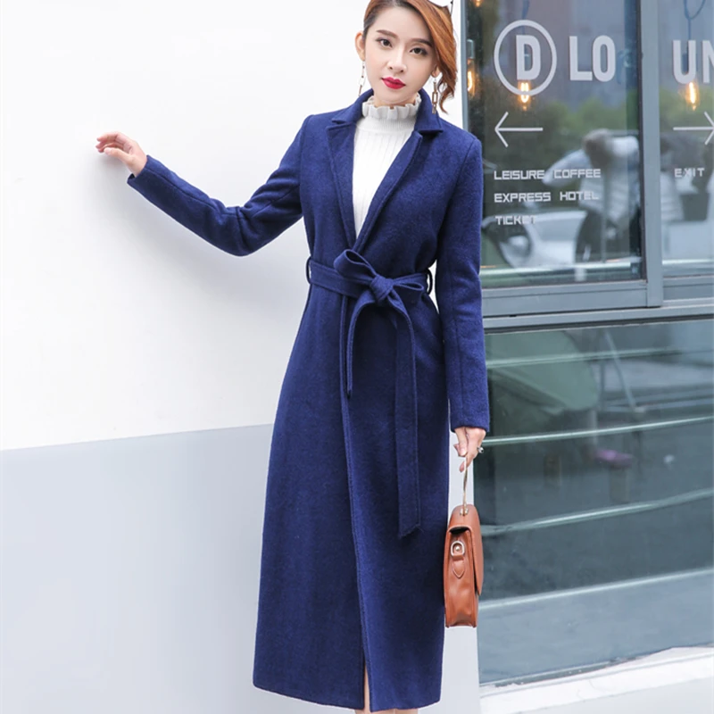 genou Lcy137 red Blue Manteaux Chaud Femmes Femelle wine Laine Épaississement De Ultra Over Survêtement Pardessus Mélanges the Automne Red Long Hiver 2018 rQhdtCs