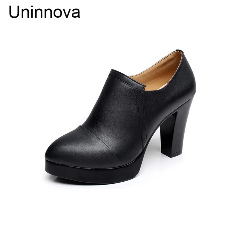 

Platform Super High Heels Woman Pointed Cap Toe Genuine Leather Office Work Warm Winter Uninnova Pumps Plus Size 32-43 WP101