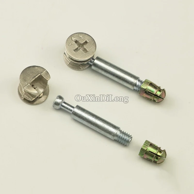 100Sets 3 in 1 Furniture Connecting Fittings Nut & Bolt Cam Connector Fittings Eccentric Wheel