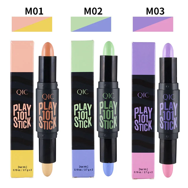 

Qic makeup double head 2 in 1 concealer stick colorful face foundation contour stick brighten highlighter bar 3 color Q503