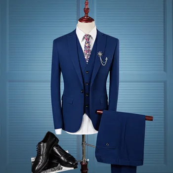 Men's suit three-piece suit (jacket + pants + vest) custom fashion solid color men's business formal suit wedding groom dress Men's suit three-piece suit (jacket + pants + vest) custom fashion solid color men's business formal suit wedding groom dress