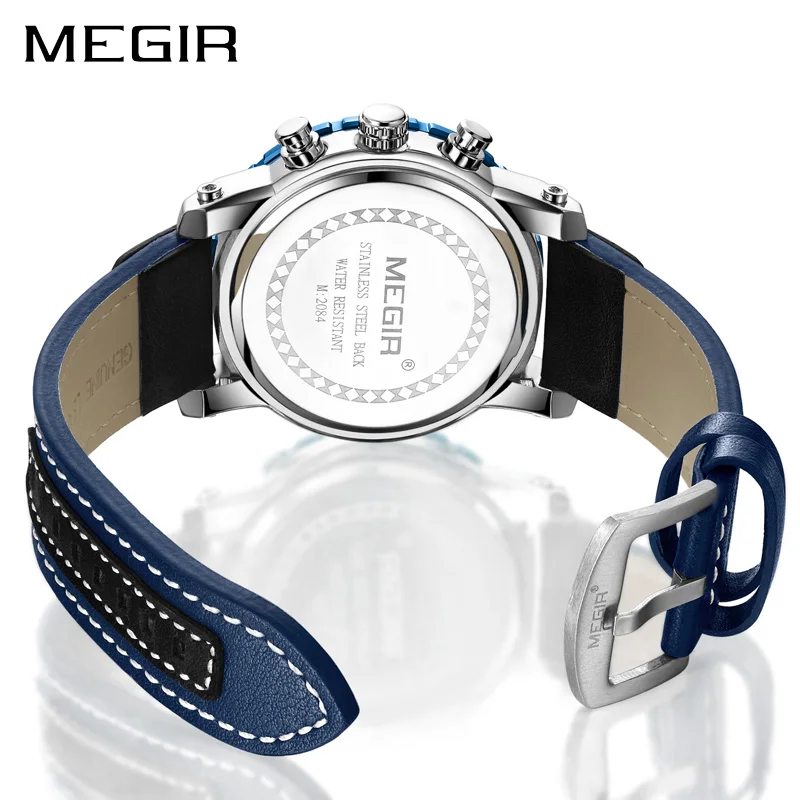 Günstige Kreative MEGIR Chronograph Sport Männer Uhr Leder Band Army Military Handgelenk Uhren Uhr Männer Relogio Masculino Quarzuhr