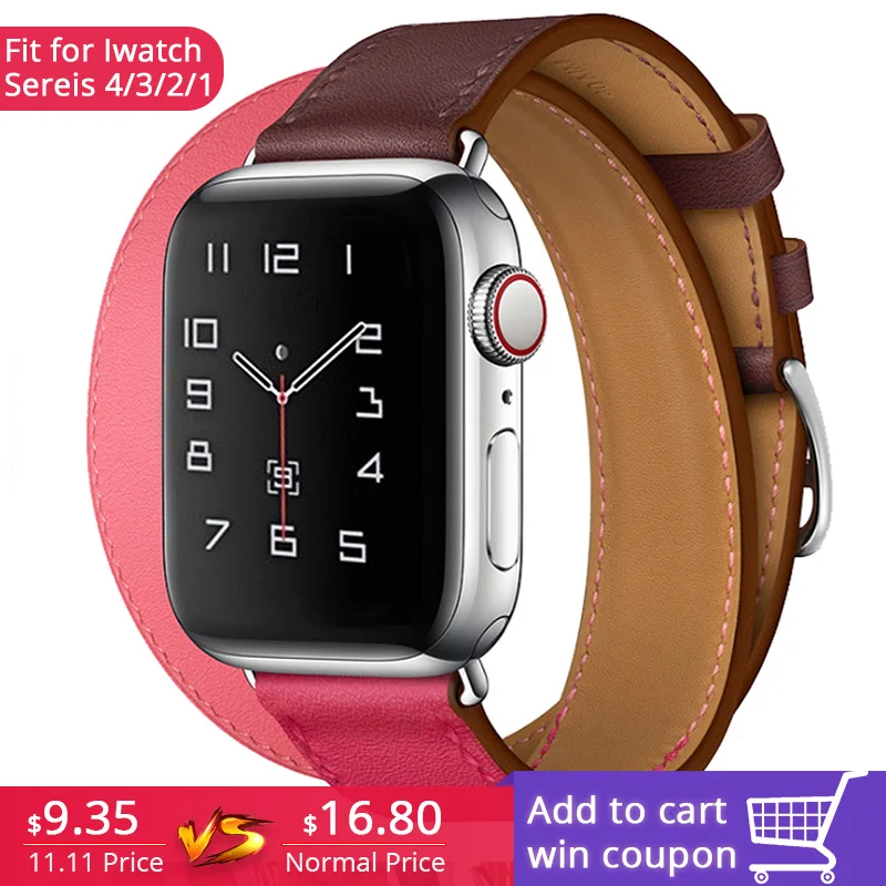 Extra Long Genuine Leather Band Double Tour Bracelet Leather Strap Watchband for Apple Watch Series4 3 2 1 38mm sport 42mm woman