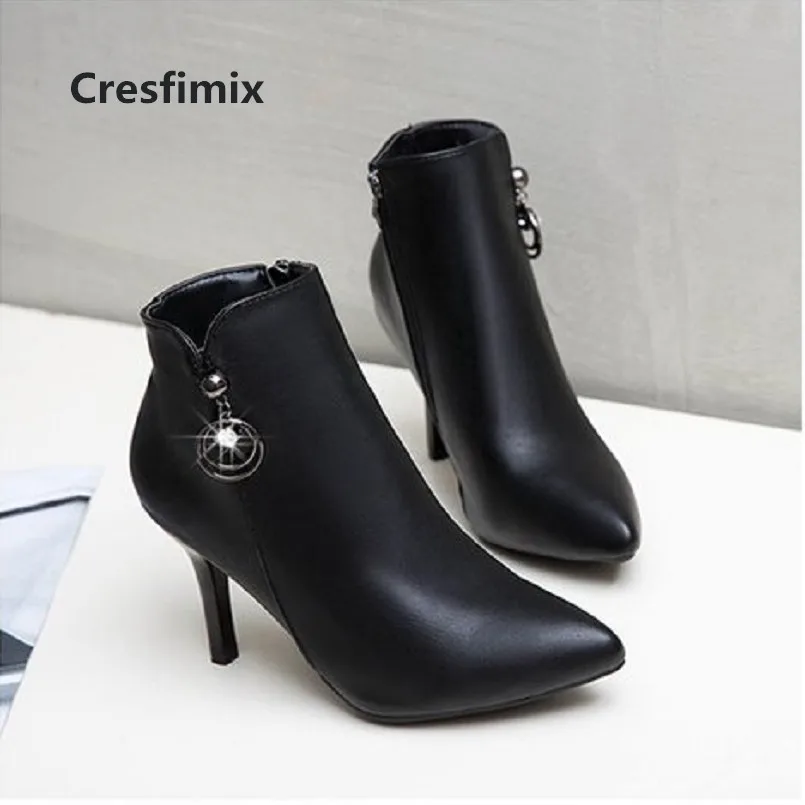 

Women Fashion Black Side Zipper Comfortable Autumn Spike High Heel Shoes Female Cool Stylish Winter Boots Bottes Femme E3012