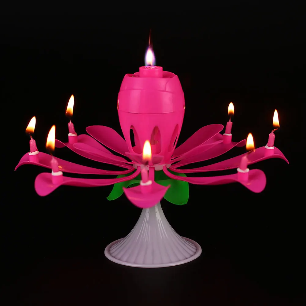 Lotus Flowers Musical Candle Rotating Lights With Base Birthday Party