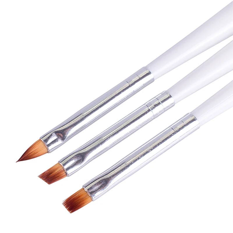 

3pcs Nail Brush Pen Nail Art UV Gel Polish Flat Brush White Handle DIY Dot Painting Drawing Tools Manicure Draw Kit Tools JI612