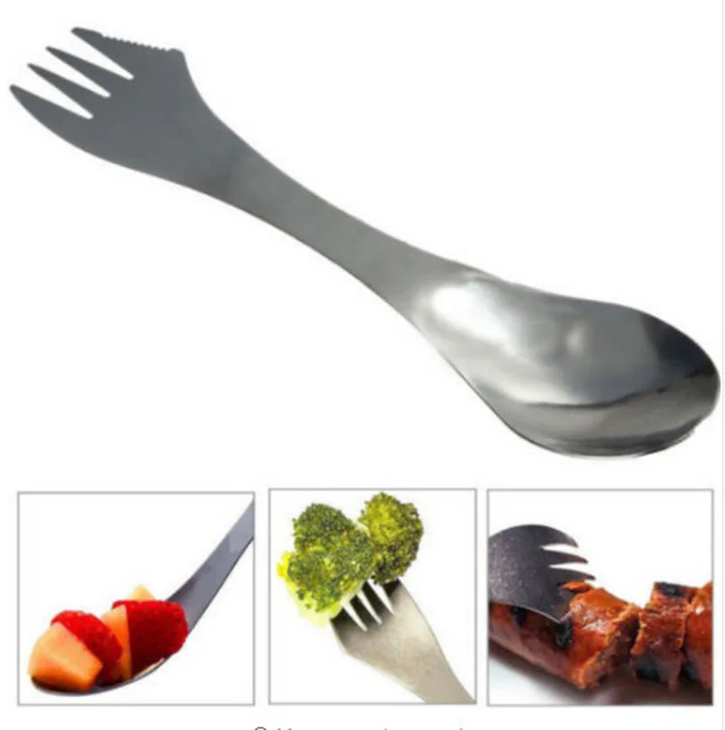 

Outdoor Travel Picnic Gadget Spork Spoon Fork Cutlery Utensil 3 In 1 Combo Stainless