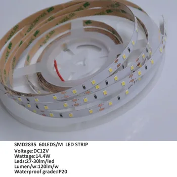 

High brightness SMD2835 LED Strip Lights,60leds/m,14w/m,DC12V,IP20