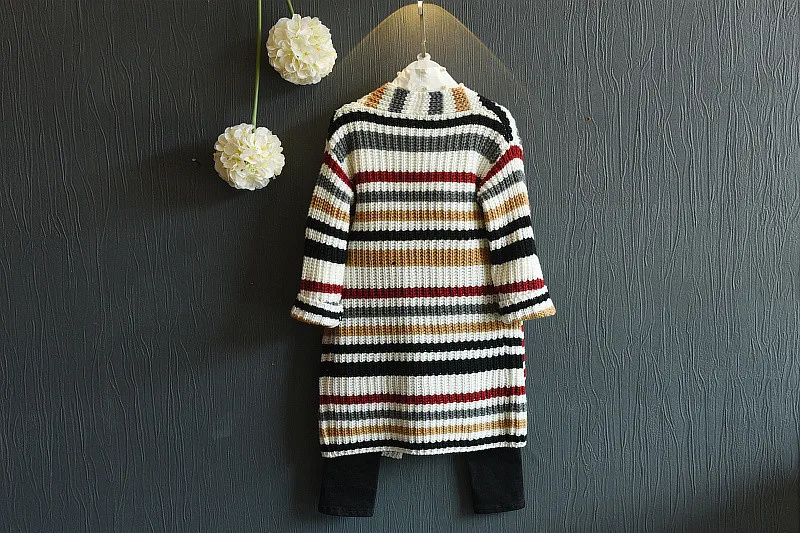 [Bosudhsou.] JH-80, новое зимнее пальто, толстый свитер для девочек, длинный вязаный разноцветный кардиган с длинными рукавами, одежда для детей