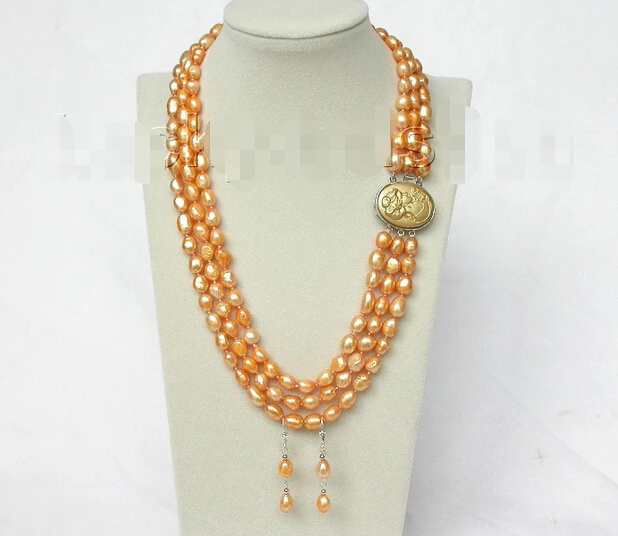 

shipping 3row 12mm baroque golden pearls necklace dangle Earring seashell clasp j8486 hot