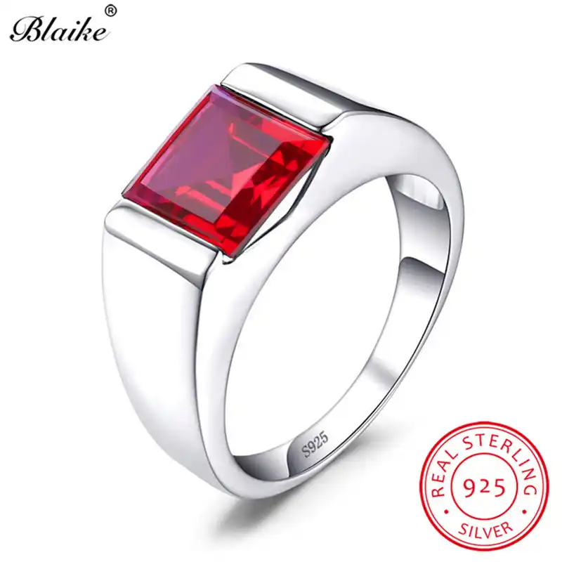 Boho Real S925 Sterling Silver Wedding Rings For Men Women Red