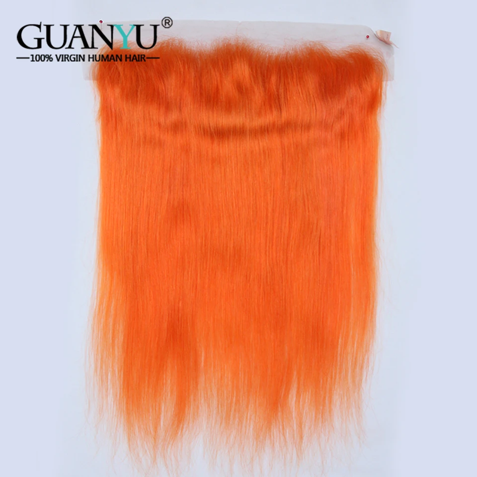 Guanyuhair индийские предварительно цветные светло-оранжевые волосы remy переплетения пучки с 13*4 синтетический фронтальный человеческие волосы с волосами младенца