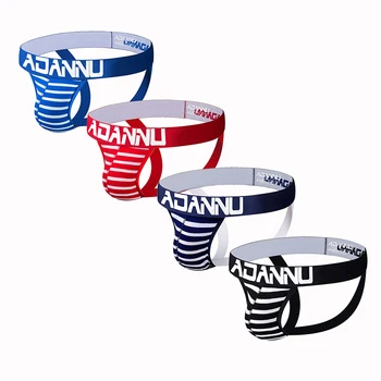 

4Pcs/lot Gay Men Underwear Jockstrap sexy high fork no trace male sense fashion personality men's low waist thongs push up AD126