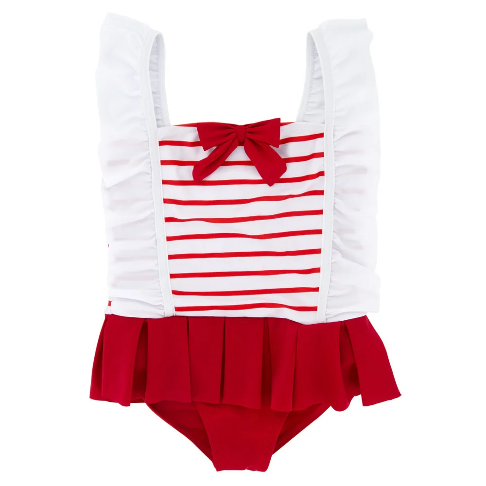 

One-Piece Polyester Bowknot Backless Striped Sun Protection Swim Beach Toddler Kids Children Swimsuit Baby Girls Swimwear